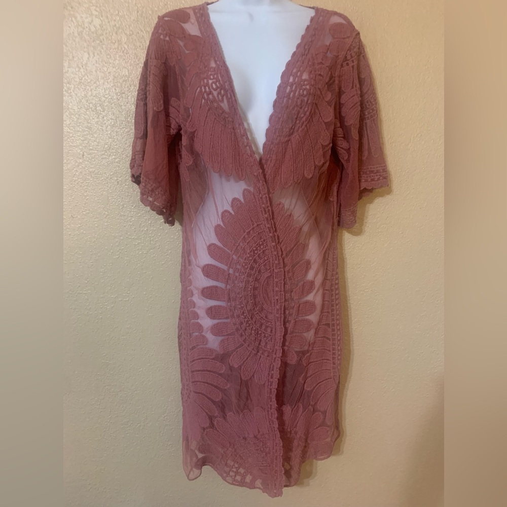 REBELLION AGAIN Pink Blush Floral Duster Lagenlook